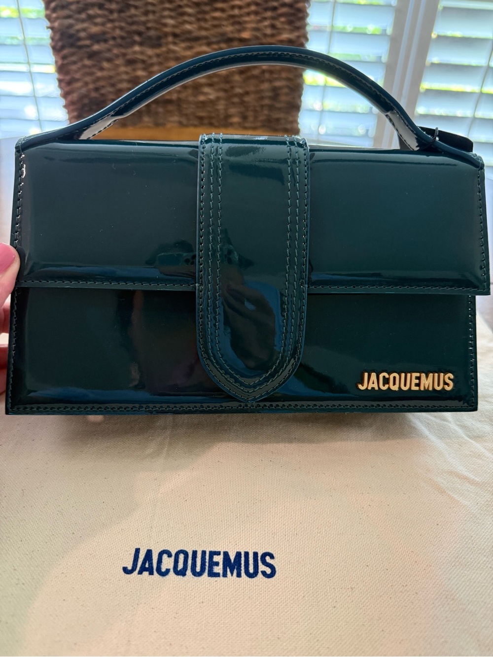Jacquemus Teal Patent Leather Le Grand Bambino Bag with shoulder strap - Picture 1 of 13